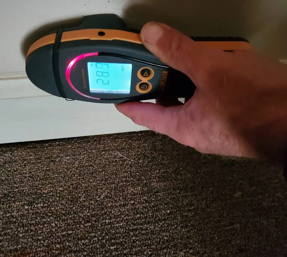 Moisture detection at baseboard during Sewage Cleanup & Sanitation in East Manchester